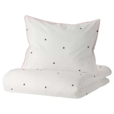 IKEA VÄNKRETS (ИКЕА ВЭНКРЕТС) — Пододеяльник и наволочка, точечный рисунок белый/розовый, 150x200/50x60 см