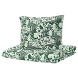 IKEA SKOGSDUVA (ИКЕА СКОГСДУВА) — Пододеяльник и наволочка, бело-зеленый/лесной рисунок, 150x200/50x60 см — фото 1