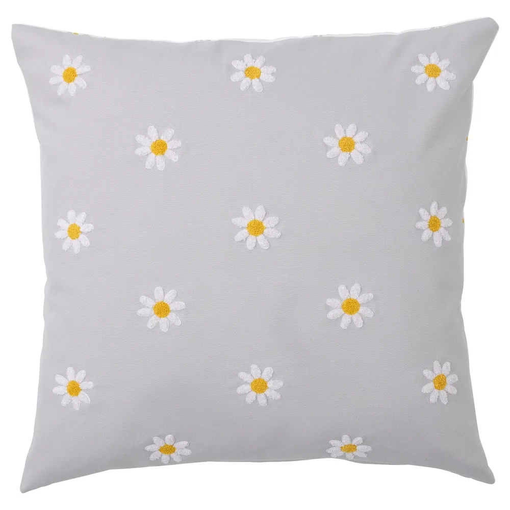 IKEA NATTSLÄNDA (ИКЕА НАТТСЛЭНДА) — Наволочка, цветочный узор, серый/белый, 50x50 см