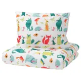IKEA LATTJO (ИКЕА ЛАТТЙО) — Пододеяльник и наволочка, животное/мультиколор, 150x200/50x60 см — фото 1