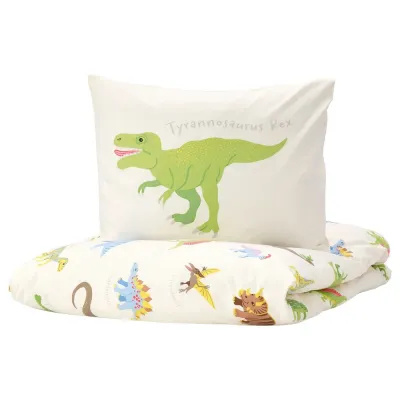 IKEA JÄTTELIK (ИКЕА ЙЭТТЕЛИК) — Пододеяльник и наволочка, динозавры/белый, 150x200/50x60 см