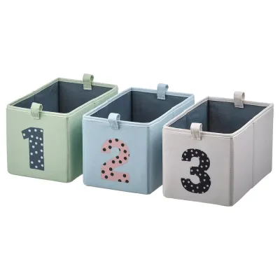 IKEA BARNDRÖM (ИКЕА БАРНДРОМ) — Коробка, 3 шт, зеленый синий/бежевый, 17x27x17 см