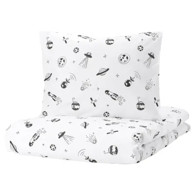 IKEA AFTONSPARV (ИКЕА АФТОНСПАРВ) — Пододеяльник и наволочка, белый/черный космос, 150x200/50x60 см