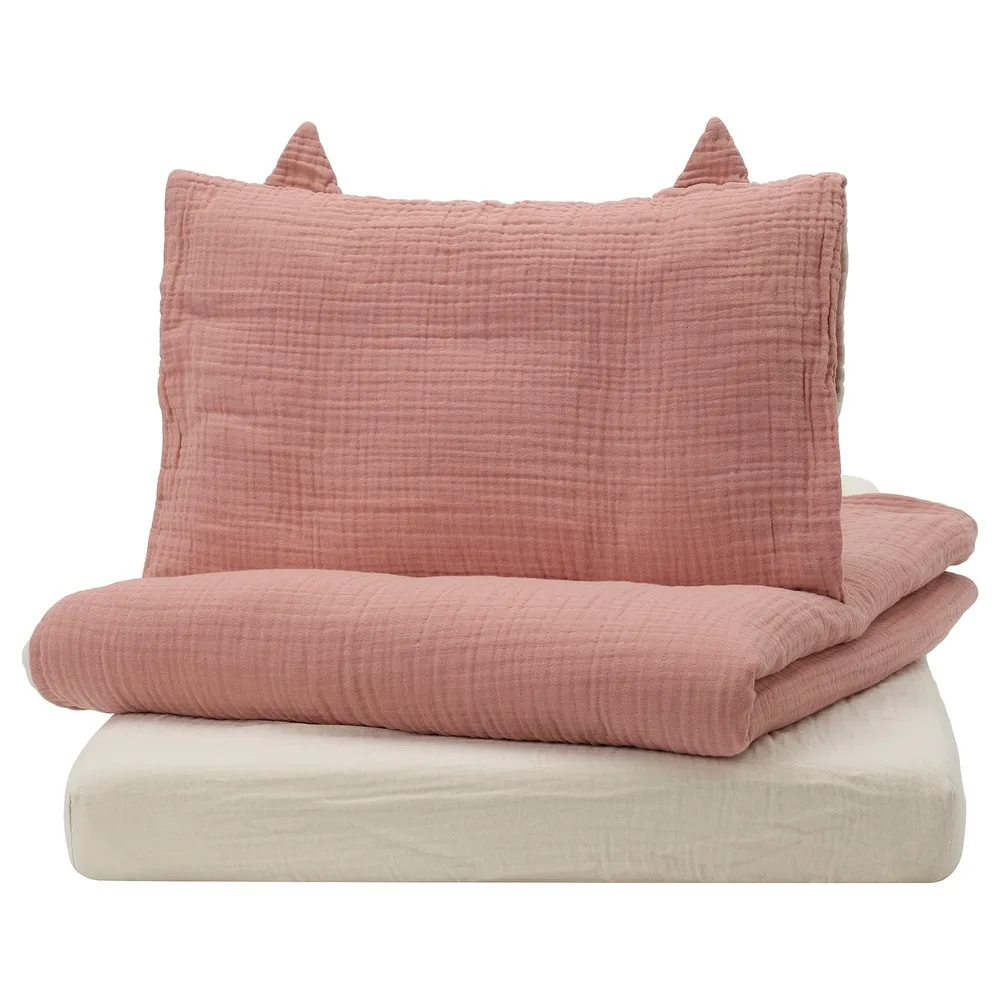 IKEA GULDVÄVARE (ИКЕА ГУЛДВЭВАРЕ) — Комплект постельного белья для детской кроватки, 3 элемента, бледно-розовый/бежевый, 60x120 см