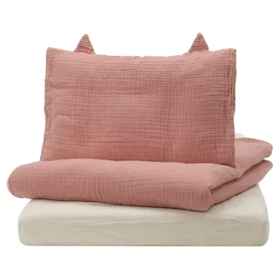 IKEA GULDVÄVARE (ИКЕА ГУЛДВЭВАРЕ) — Комплект постельного белья для детской кроватки, 3 элемента, бледно-розовый/бежевый, 60x120 см