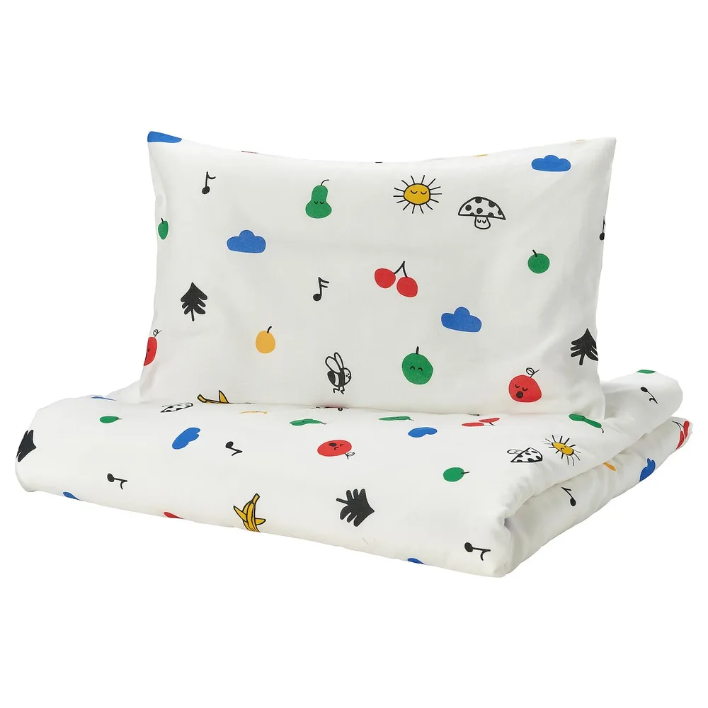 IKEA GRÖNFINK (ИКЕА ГРОНФИНК) — 1 наволочка для детской кроватки, разноцветная, 110x125/35x55 см