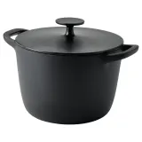 IKEA VARDAGEN (ИКЕА ВАРДАГЕН) — Кастрюля с крышкой, эмалированный чугун Матовый/черный, 5 л — фото 1