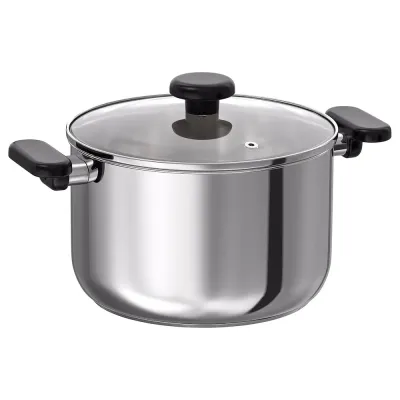 IKEA MIDDAGSMAT (ИКЕА МИДДАГСМАТ) — Кастрюля с крышкой, прозрачное стекло/нержавеющая сталь, 5 л