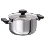 IKEA MIDDAGSMAT (ИКЕА МИДДАГСМАТ) — Кастрюля с крышкой, прозрачное стекло/нержавеющая сталь, 3 л — фото 1