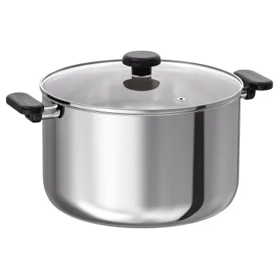 IKEA MIDDAGSMAT (ИКЕА МИДДАГСМАТ) — Кастрюля с крышкой, прозрачное стекло/нержавеющая сталь, 10 л