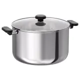 IKEA MIDDAGSMAT (ИКЕА МИДДАГСМАТ) — Кастрюля с крышкой, прозрачное стекло/нержавеющая сталь, 10 л — фото 1