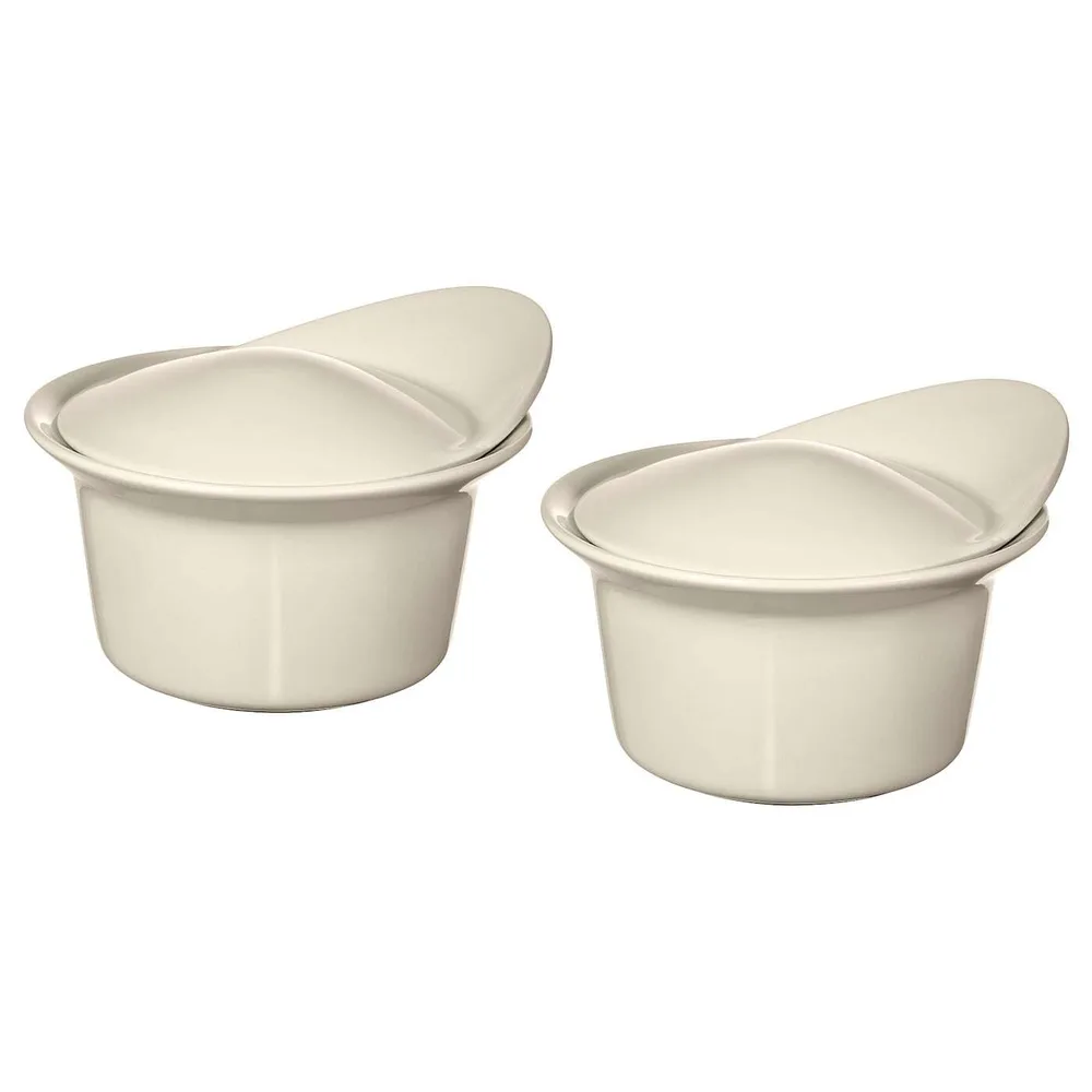 IKEA FÄRGKLAR (ИКЕА ФЭРГКЛАР) — Жаропрочное блюдо с крышкой, глянцевый бежевый, 0,2 л