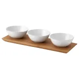 IKEA TYNGDLÖS (ИКЕА ТУНГДЛОС) — Поднос с 3 чашами, бамбук/белый — фото 1