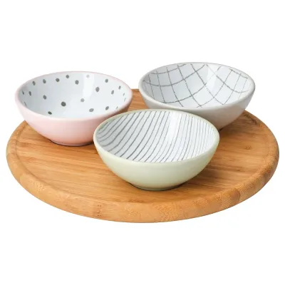 IKEA TRÅDTICKA (ИКЕА ТРОДТИКА) — Поднос с 3 чашами, разноцветный/бамбук