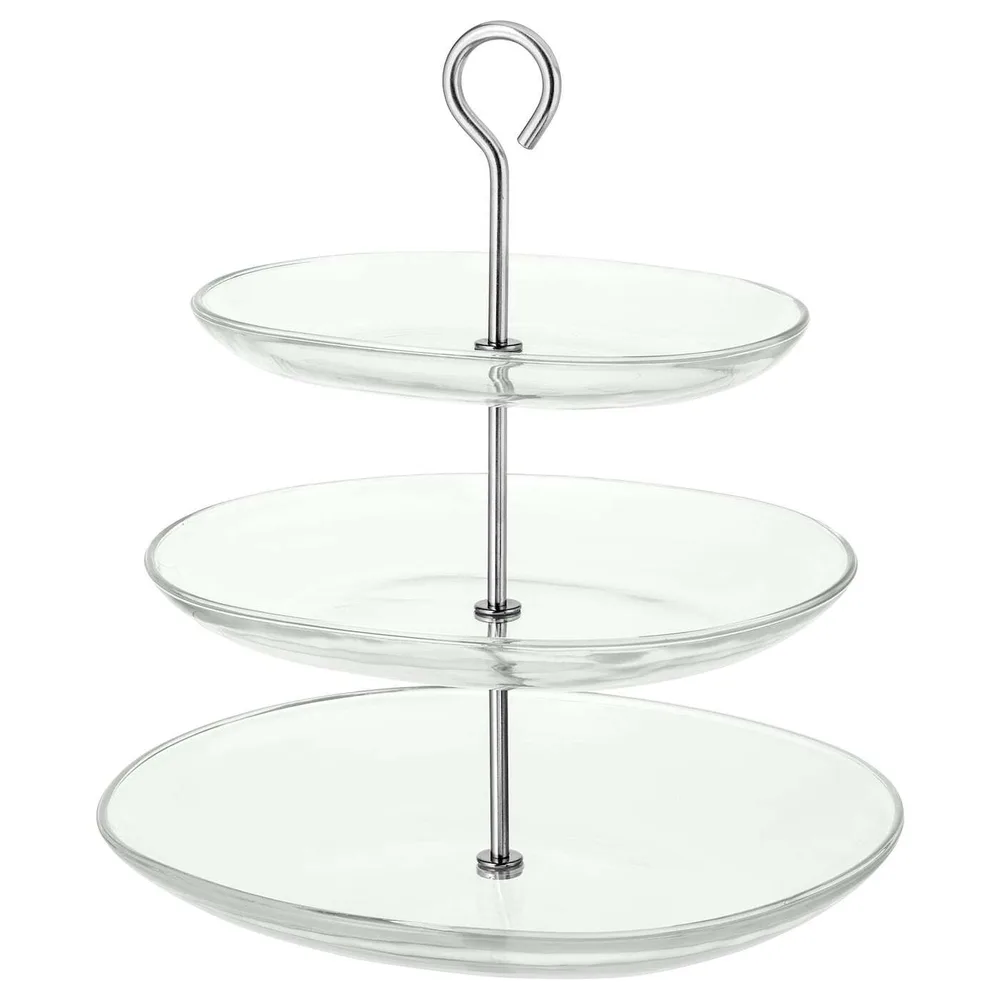 IKEA KVITTERA (ИКЕА КВИТТЕРА) — Тарелка/3 тарелки, прозрачное стекло/нержавеющая сталь