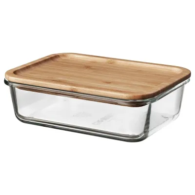 IKEA IKEA 365+ (ИКЕА ИКЕА 365+) — Контейнер для продуктов с крышкой, прямоугольный, стекло/бамбук, 1,0 л