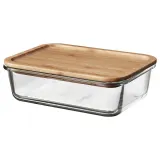 IKEA IKEA 365+ (ИКЕА ИКЕА 365+) — Контейнер для продуктов с крышкой, прямоугольный, стекло/бамбук, 1,0 л — фото 1