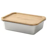 IKEA IKEA 365+ (ИКЕА ИКЕА 365+) — Контейнер для еды с крышкой, прямоугольный, нержавеющая сталь/бамбук, 1,0 л — фото 1