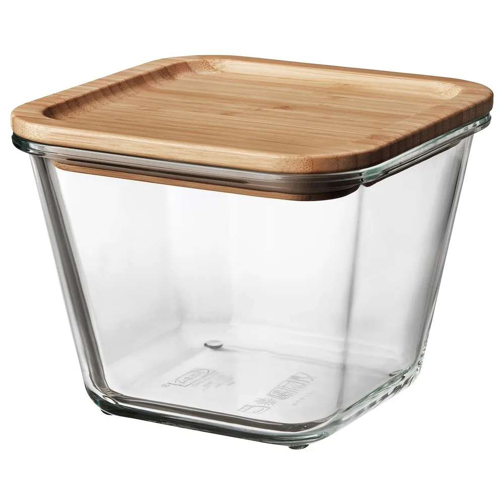 IKEA IKEA 365+ (ИКЕА ИКЕА 365+) — Контейнер для продуктов с крышкой, квадратное стекло/бамбук, 1,2 л