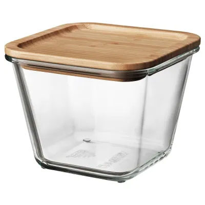 IKEA IKEA 365+ (ИКЕА ИКЕА 365+) — Контейнер для продуктов с крышкой, квадратное стекло/бамбук, 1,2 л