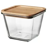 IKEA IKEA 365+ (ИКЕА ИКЕА 365+) — Контейнер для продуктов с крышкой, квадратное стекло/бамбук, 1,2 л — фото 1