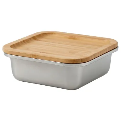 IKEA IKEA 365+ (ИКЕА ИКЕА 365+) — Контейнер для продуктов с крышкой, квадратный, нержавеющая сталь/бамбук, 600 мл