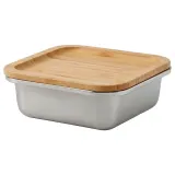 IKEA IKEA 365+ (ИКЕА ИКЕА 365+) — Контейнер для продуктов с крышкой, квадратный, нержавеющая сталь/бамбук, 600 мл — фото 1