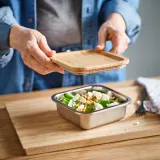IKEA IKEA 365+ (ИКЕА ИКЕА 365+) — Контейнер для продуктов с крышкой, квадратный, нержавеющая сталь/бамбук, 600 мл — фото 2