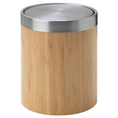 IKEA TRÄSKET (ИКЕА ТРЭСКЕТ) — Корзина для мусора, нержавеющая сталь/шпон бамбука, 3 л
