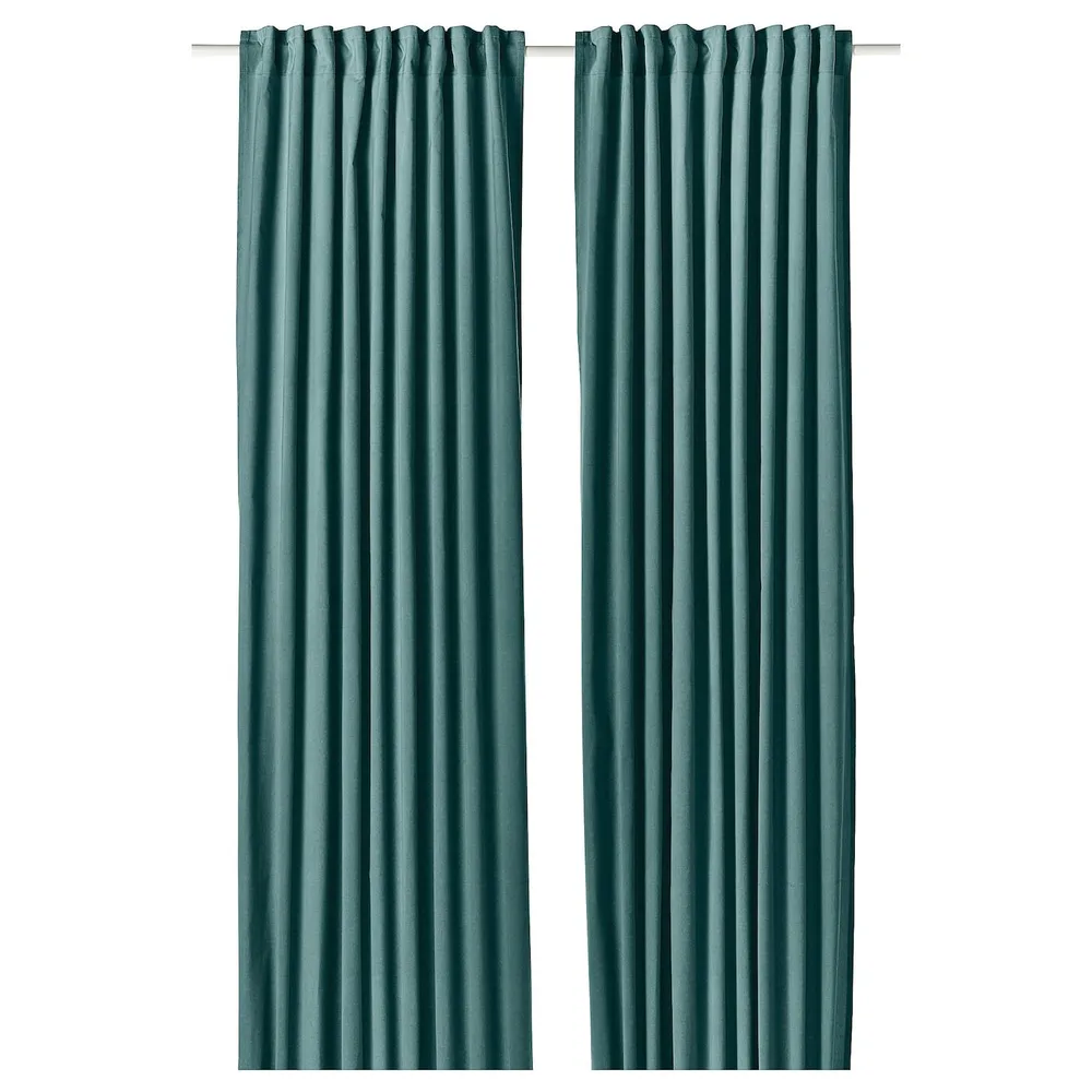 IKEA SANELA (ИКЕА САНЕЛА) — Штора, 2 шт, на ленте/темно-серый/бирюзовый, 140x300 см