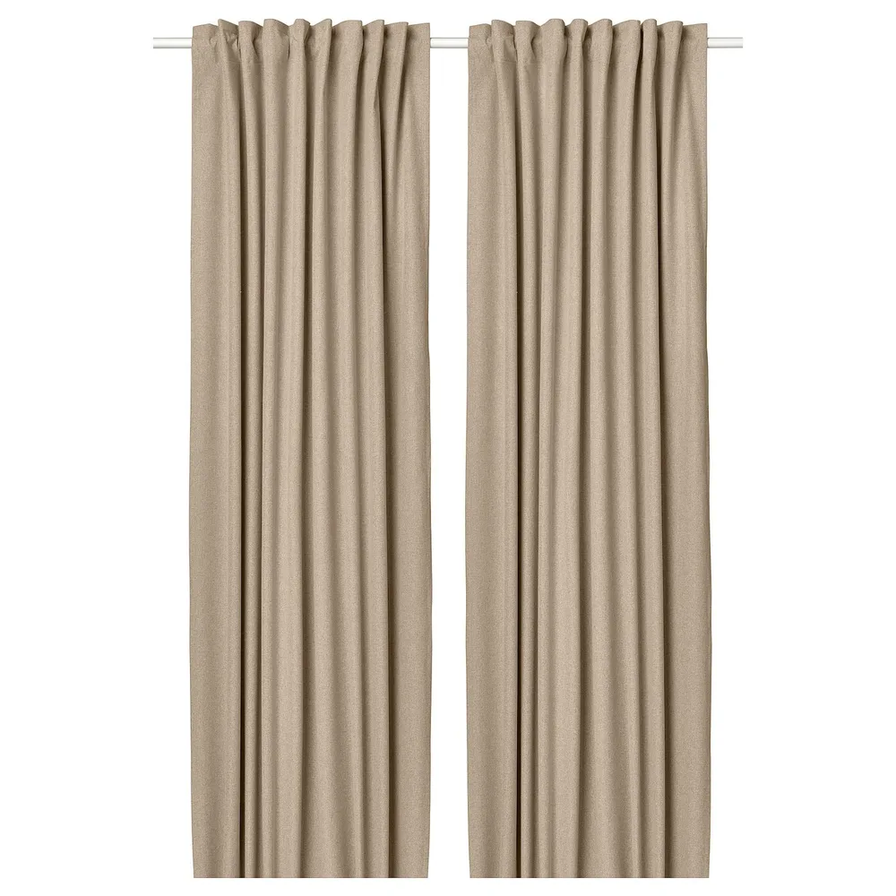 IKEA ROSENMANDEL (ИКЕА РОСЕНМАНДЕЛ) — Шторы, 1 пара, на ленте/желто-бежевые, 135x300 см