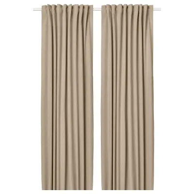 IKEA ROSENMANDEL (ИКЕА РОСЕНМАНДЕЛ) — Шторы, 1 пара, на ленте/желто-бежевые, 135x300 см