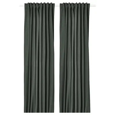 IKEA ROSENMANDEL (ИКЕА РОСЕНМАНДЕЛ) — Шторы блэкаут, пара, на ленте/темно-зеленый, 135x300 см