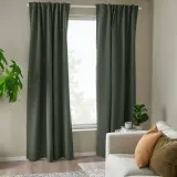 IKEA ROSENMANDEL (ИКЕА РОСЕНМАНДЕЛ) — Шторы блэкаут, пара, на ленте/темно-зеленый, 135x300 см — фото 2