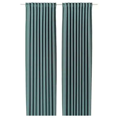 IKEA MAJGULL (ИКЕА МАЙГУЛЛ) — Шторы, 1 пара, на ленте/темно-серый/бирюзовый, 145x300 см