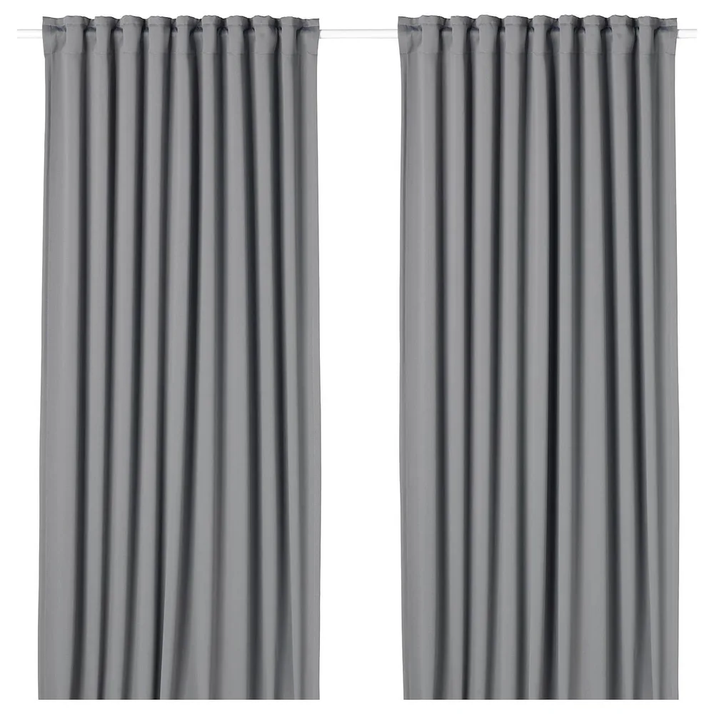 IKEA MAJGULL (ИКЕА МАЙГУЛЛ) — Шторы блэкаут, пара, на ленте/серый, 145x300 см