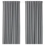 IKEA MAJGULL (ИКЕА МАЙГУЛЛ) — Шторы блэкаут, пара, на ленте/серый, 145x300 см — фото 1