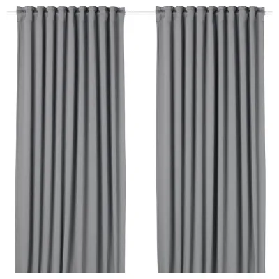 IKEA MAJGULL (ИКЕА МАЙГУЛЛ) — Шторы блэкаут, пара, на ленте/серый, 145x250 см