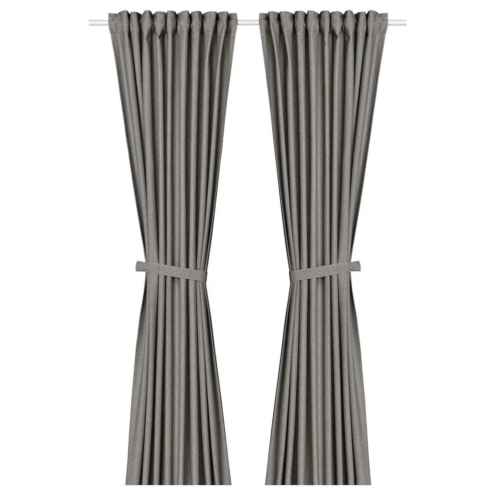 IKEA LENDA (ИКЕА ЛЕНДА) — Штора с креплением, 2 шт, на ленте/темно-серый, 140x300 см