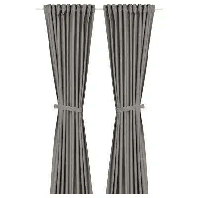 IKEA LENDA (ИКЕА ЛЕНДА) — Штора с креплением, 2 шт, на ленте/темно-серый, 140x300 см