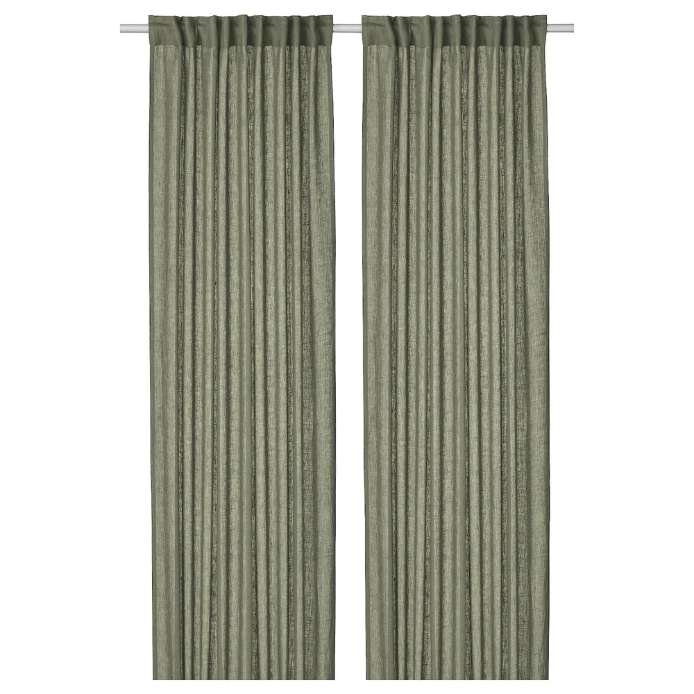 IKEA DYTÅG (ИКЕА ДУТОГ) — Штора, 2 шт, на ленте/зеленая, 145x300 см