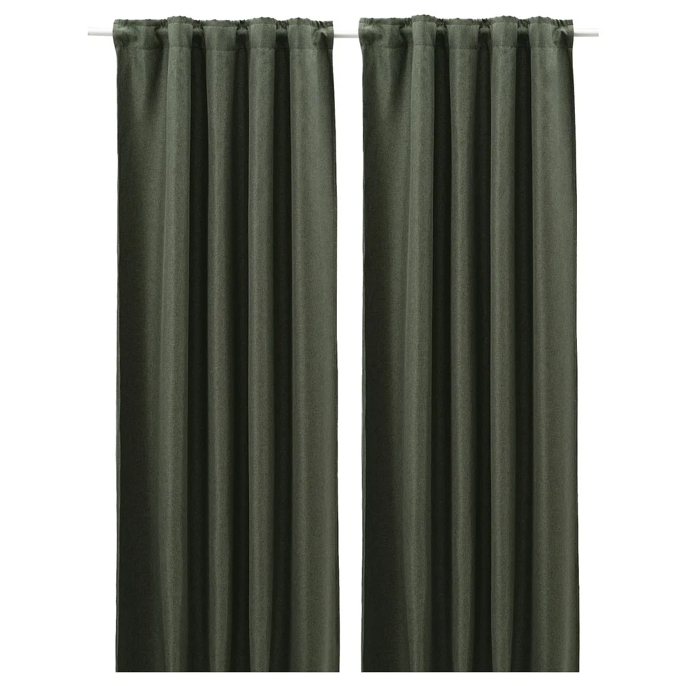 IKEA ANNAKAJSA (ИКЕА АННАКАЙСА) — Шторы, 1 пара, на ленте/темно-зеленый, 145x300 см