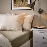 IKEA ULLVIDE (ИКЕА УЛЛВИДЕ) — Простыня на резинке, серо-бежевая, 160x200 см — фото 3