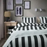IKEA SLÅNHÖSTMAL (ИКЕА СЛОНХОСТМАЛ) — Пододеяльник и наволочка, черный/белый/полосатый, 150x200/50x60 см — фото 3