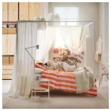 IKEA SLÅNHÖSTMAL (ИКЕА СЛОНХОСТМАЛ) — Пододеяльник и 2 наволочки, оранжевый/розовый/полосатый, 200x200/50x60 см — фото 6
