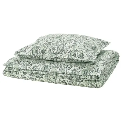 IKEA RODGERSIA (ИКЕА РОДГЕРСИА) — Пододеяльник и наволочка, зеленый/белый, 150x200/50x60 см