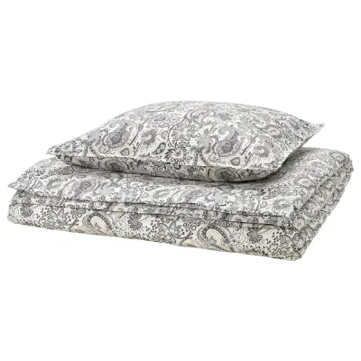 IKEA RODGERSIA (ИКЕА РОДГЕРСИА) — Пододеяльник и наволочка, серый/белый, 150x200/50x60 см