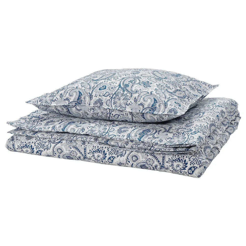 IKEA RODGERSIA (ИКЕА РОДГЕРСИА) — Пододеяльник и наволочка, синий/белый, 150x200/50x60 см