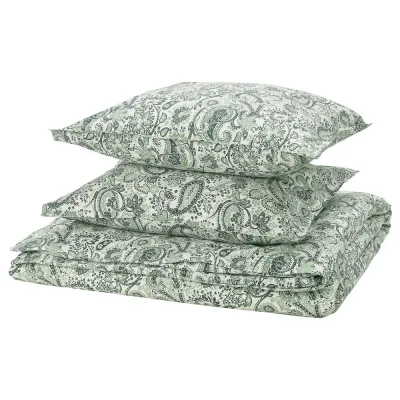 IKEA RODGERSIA (ИКЕА РОДГЕРСИА) — Пододеяльник и 2 наволочки, зеленый/белый, 200x200/50x60 см
