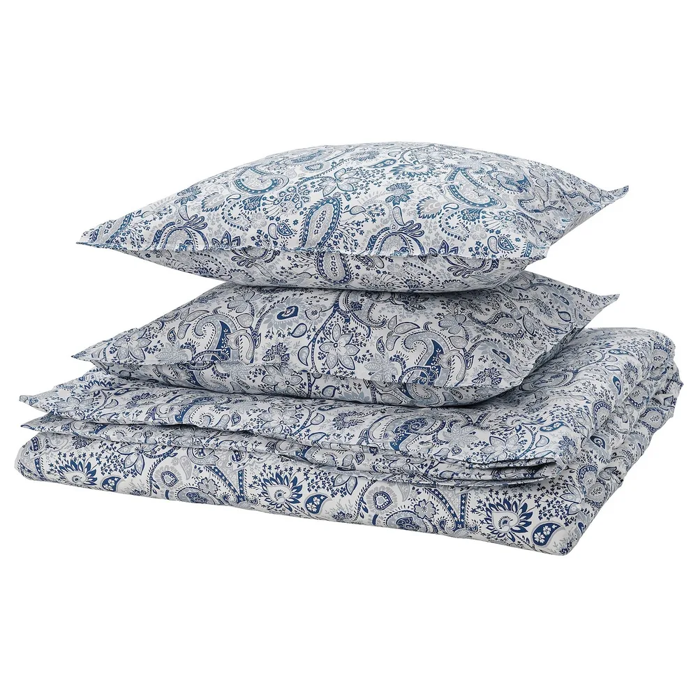 IKEA RODGERSIA (ИКЕА РОДГЕРСИА) — Пододеяльник и 2 наволочки, синий/белый, 200x200/50x60 см